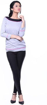 Veakupia Casual 3/4th Sleeve Solid Women's Top
