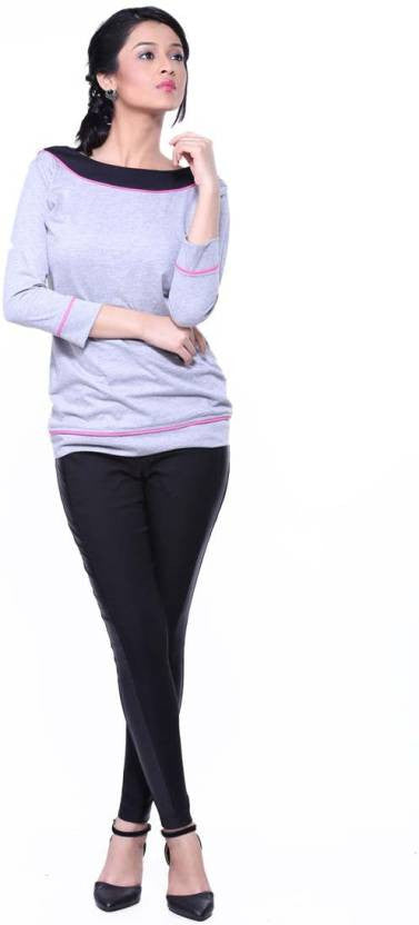 Veakupia Casual 3/4th Sleeve Solid Women's Top