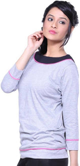 Veakupia Casual 3/4th Sleeve Solid Women's Top